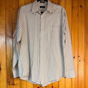 Christian Dior Men's Vertical Stripe Dress Shirt - Light Green & White